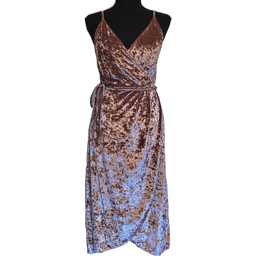 Crushed Velvet Mauve Midi Wrap Dress